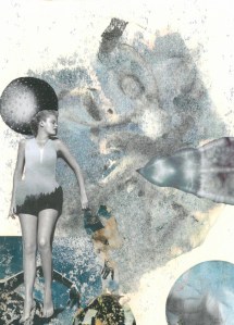 Collage aus Zeitschriftenmaterial, das im Freien lag