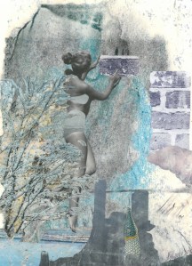 Collage aus Zeitschriftenmaterial, das im Freien lag